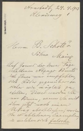 Brief an B. Schott's Söhne : 24.04.1903