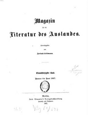 Magazin für die Literatur des Auslandes. 71/72. 1867