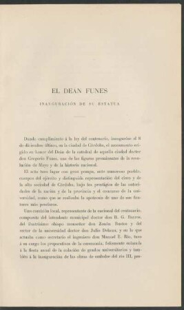 El deán Funes : Inauguración de su estatua