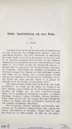 Goethes Jugendentwicklung nach neuen Quellen, 1
