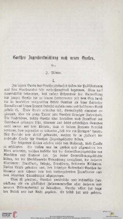 Goethes Jugendentwicklung nach neuen Quellen, 1