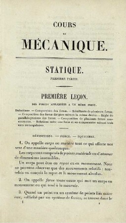 Cours de Mécanique. Statique.