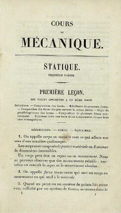 Cours de Mécanique. Statique.