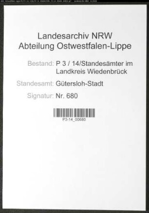 Sterberegister Standesamt Gütersloh-Stadt