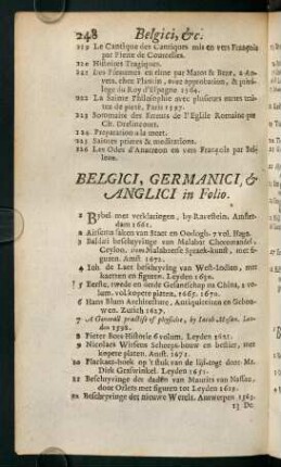 248-249, Belgici, Germanici & Anglici in Folio.