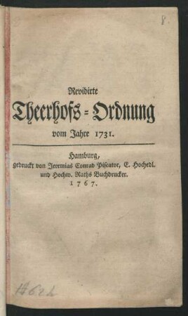 Revidirte Theerhofs-Ordnung vom Jahre 1731.