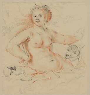 Diana als Halbfigur und zwei Hunde