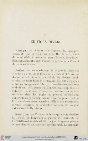 III. Édifices divers