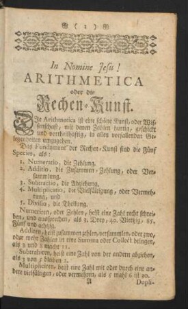 Arithmetica oder die Rechen-Kunst.