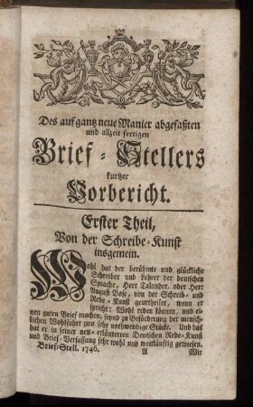 Erster Theil, Von der Schreibe-Kunst insgemein.