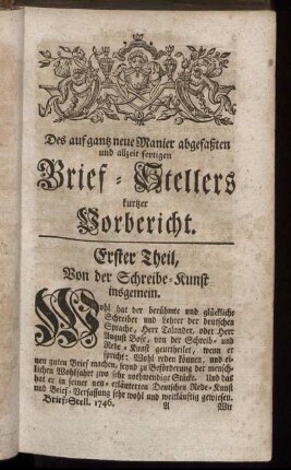 Erster Theil, Von der Schreibe-Kunst insgemein.