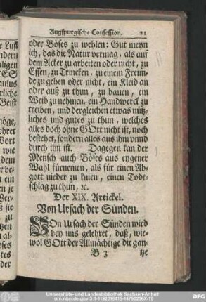 Der XIX. Artickel. Von Ursach der Sünden.
