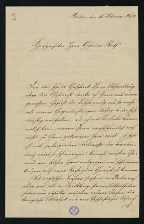 Brief vom 16. Februar 1854