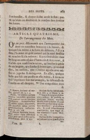 Article Quatrieme. De l'arrangement des Mots.