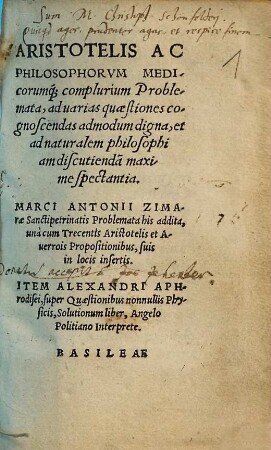 Aristotelis ac Philosophorum Medicorumque Problemata