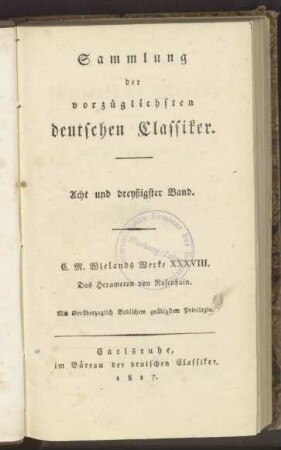 C. M. Wielands sämmtliche Werke ; 38, Das Hexameron von Rosenhain