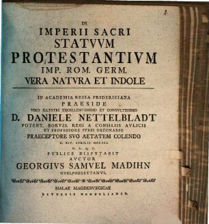 De imperii sacri statuum protestantium Imp. Rom. Germ. vera natura et indole