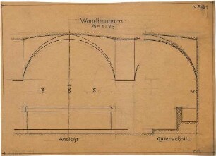Pfann, Paul; Übungsblätter zur Perspektive - Wandbrunnen (Ansicht, Querschnitt)