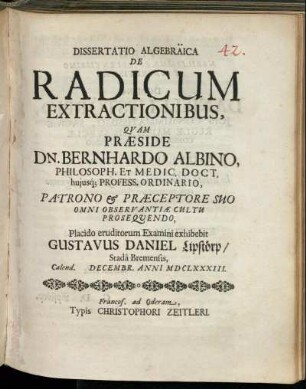 Dissertatio Algebräica De Radicum Extractionibus
