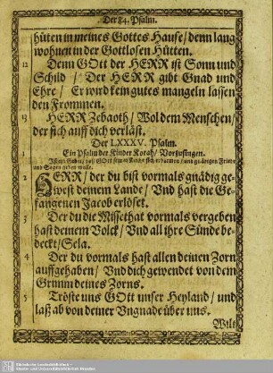 Der LXXXV. Psalm