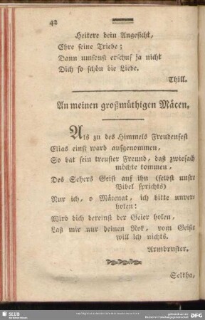 An meinen großmüthigen Mäcen