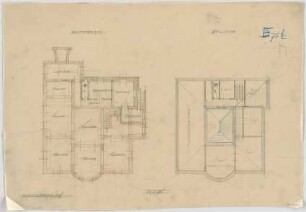 Thiersch, August ; München, Leopoldstr. 19; Wohnhaus Rau - Souterrain u. Speicher (Grundrisse)
