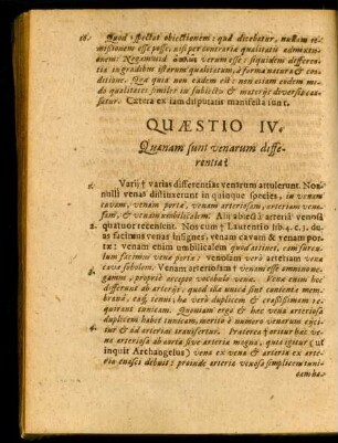 Quaestio IV. Quaenam sunt venarum differentiae?
