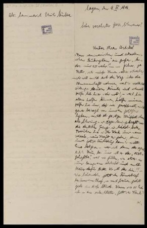 Brief von Erich Müller an Wilhelm Schwaner
