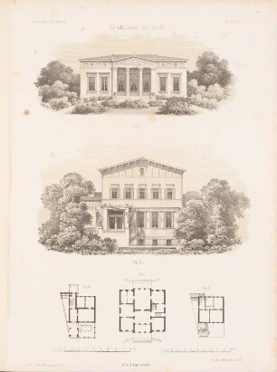 Landhäuser, Berlin: Grundrisse, Ansichten (aus: Architektonisches Skizzenbuch, H. 7, 1853)