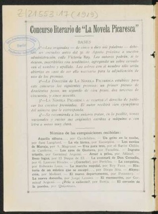 Concurso literario de "La novela picaresca"