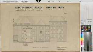 Münster (Münster) Regierung Bl. 11 Schnitt und Hinteransicht 1953 1 : 100 50 x 80 Zeichnung Hochbauamt Münster