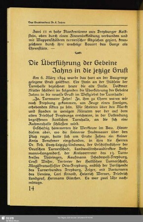 Die Überführung der Gebeine Jahns in die jetzige Gruft