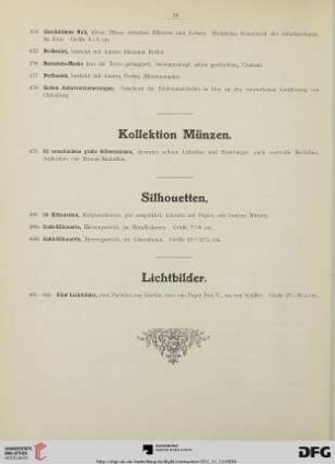 Kollektion Münzen, Silhouetten, Lichtbilder, Schiffsmodelle (Nr. 479-485)