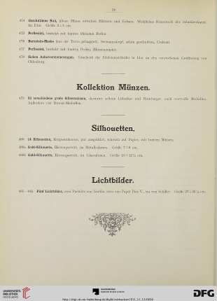 Kollektion Münzen, Silhouetten, Lichtbilder, Schiffsmodelle (Nr. 479-485)