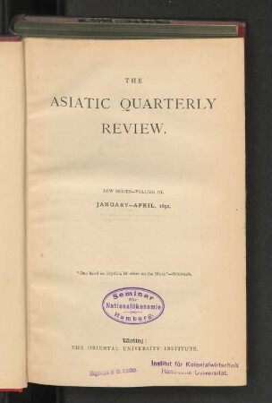 N.S. Vol. 3.1892, January-April, Nos. 5-6: The imperial and Asiatic quarterly review