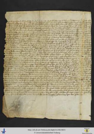 [Beiliegend] Ehemalige Spiegel: Fragmente einer deutschen Pergamenturkunde von 1373 oder 1393.