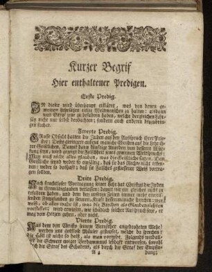 Kurzer Begrif Hier enthaltener Predigen.