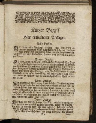 Kurzer Begrif Hier enthaltener Predigen.