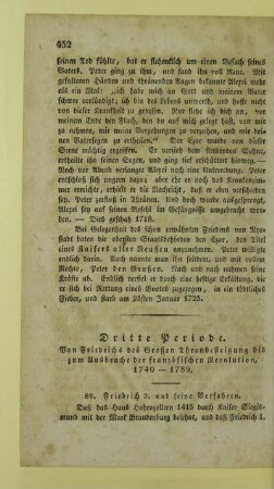 Dritte Periode. Von Friedrichs des Großen Thronbesteigung bis zum Ausbruche der französischen Revolution, 1740 - 1789