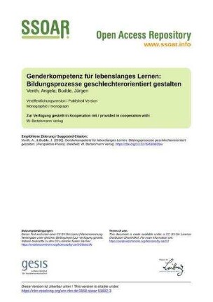 Genderkompetenz für lebenslanges Lernen: Bildungsprozesse geschlechterorientiert gestalten