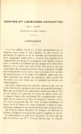 Contes et légendes annamites par A. Landes, administrateur des affaires indigènes