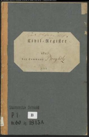 Zivilstandsregister der katholischen Gemeinde Borgentreich, Kreis Warburg (A 1813). (Gemeinde: Katholische Gemeinde Borgentreich, Kreis Warburg)