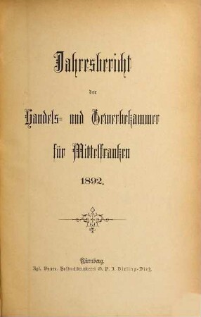 Jahresbericht der Handels- und Gewerbekammer für Mittelfranken. 1892
