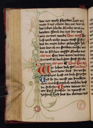 Fleuronnéinitiale, in den Ausläufern ein Vogel und eine Rosette
