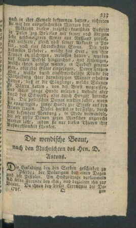 Die wendische Braut, nach den Nachrichten des Hrn. D. Antons
