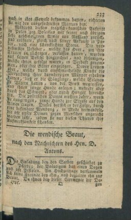 Die wendische Braut, nach den Nachrichten des Hrn. D. Antons