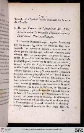 § II: Villes de l’intérieur du Delta, situées entre la branche Phathmétique et la branche Phermouthiaque