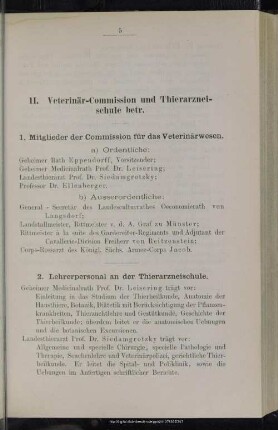 II. Veterinär-Commission und Thierarzneischule betreffend