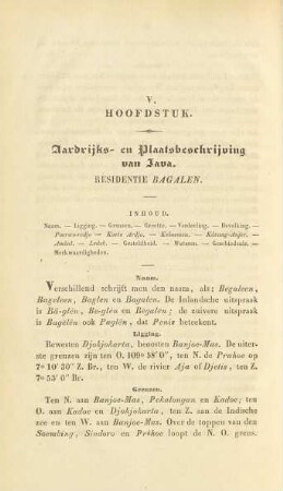 V. Hoofdstuk. Aardrijks- en plaatsbeschrijving van Java. Residentie Bagalen