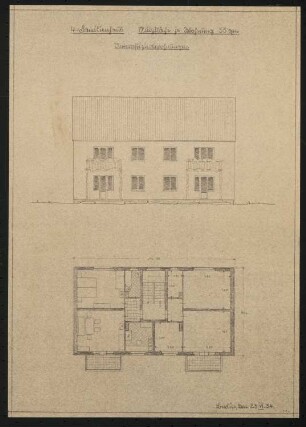 Vierfamilienhaus: Ansicht und Grundriss